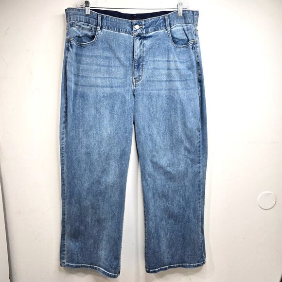 NYDJ Super Wide Leg Tummy Control Blue Denim Jeans Elastic Waist 2X - Picture 2 of 11